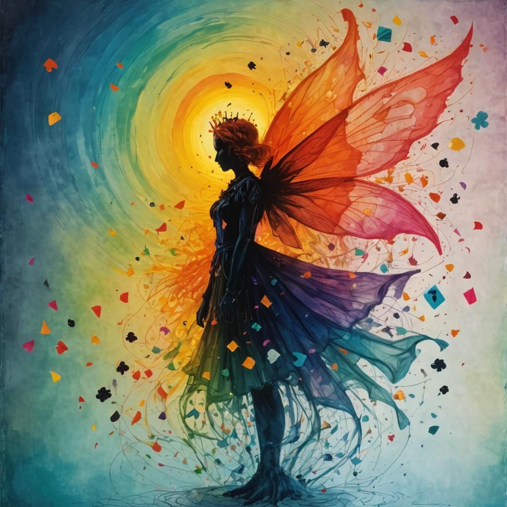 Rainbow Fairy Emerges: Surreal Digital Art