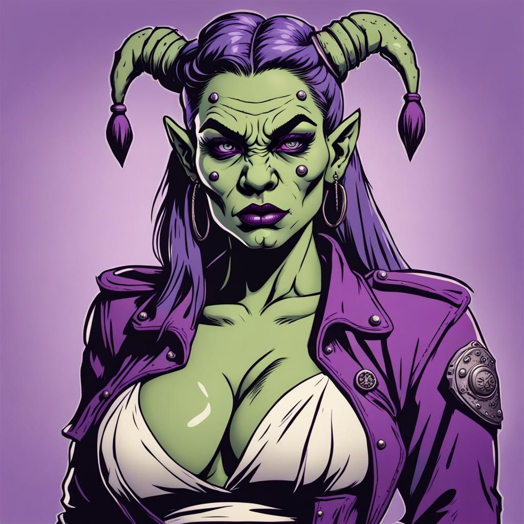 Pinup Style Pretty Female Orc with Club