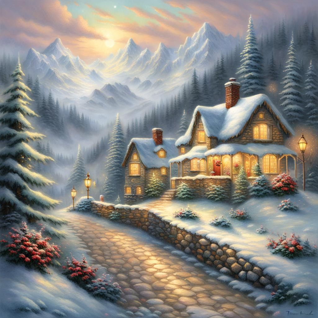 Cozy Christmas Village in Misty Mountains