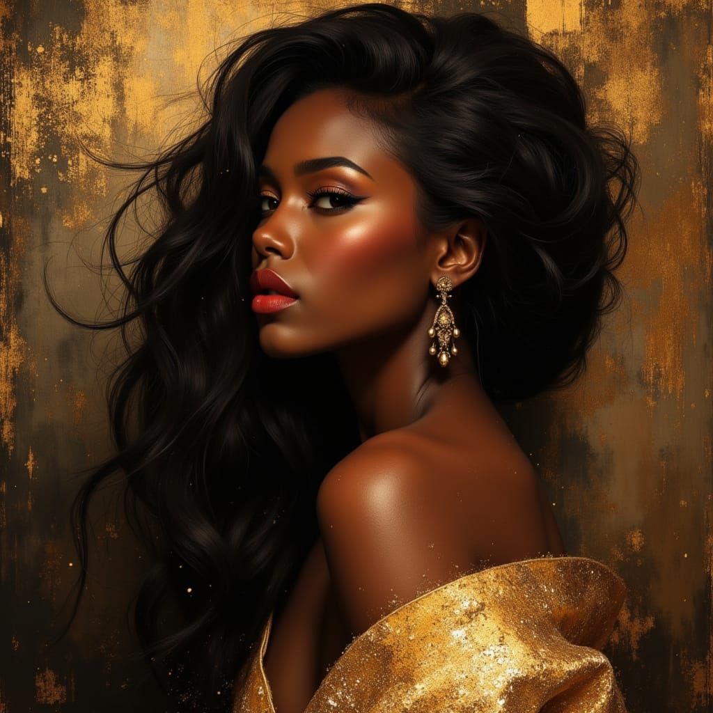 Elegant African Goddess Portrait in Divine Oil Style