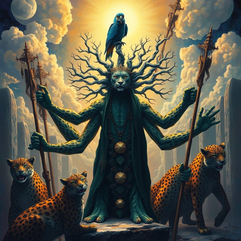 Leopard Shaman in Celestial City: Surrealist Dreamscape