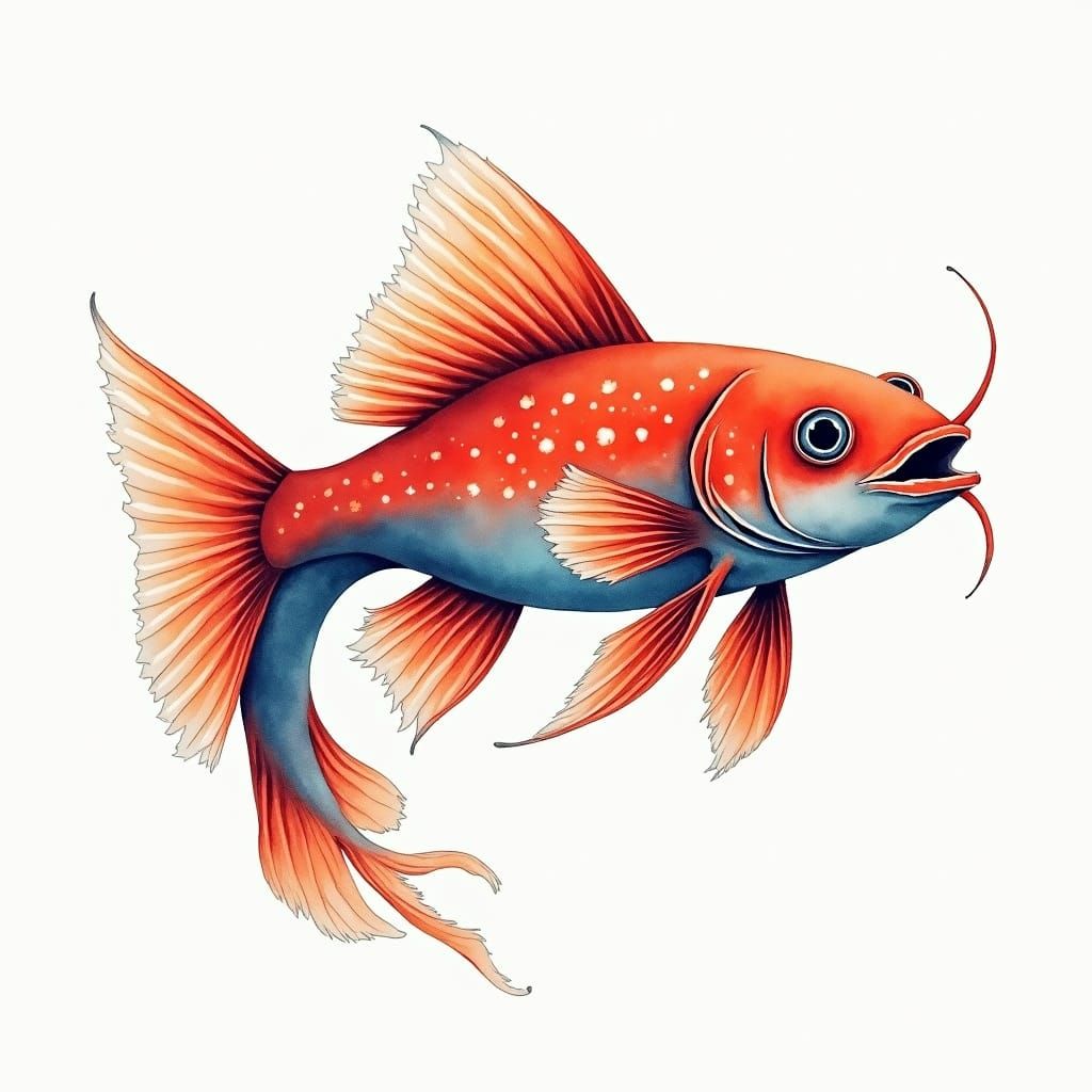 Vibrant Watercolor Portrait of a Single Catfish