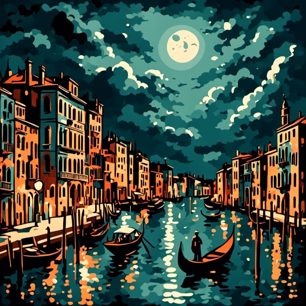 Grand Canal in Venice Bathed in Moonlight