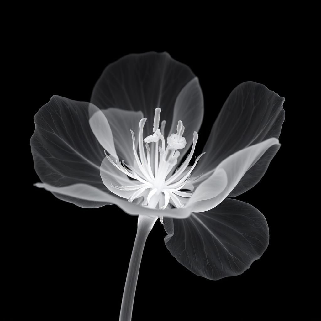 X-Ray Photo of Blooming Flower in Grayscale