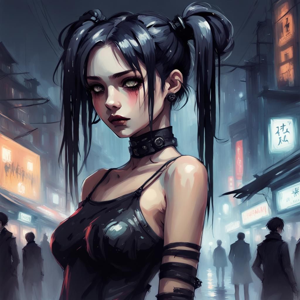 Cyberpunk Anime Girl Portrait in Eerie Style