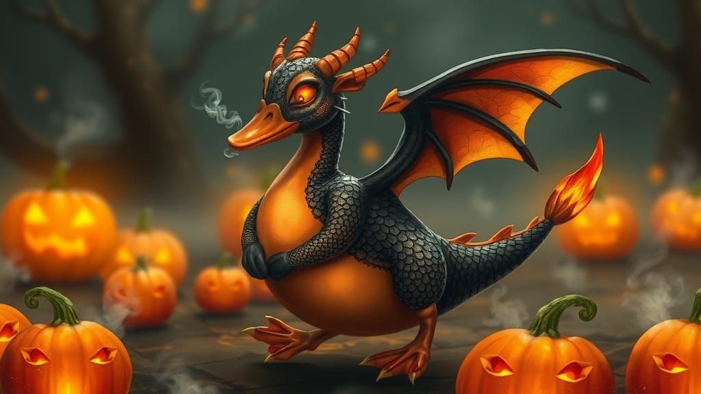 Dragon Duck Waddles on Halloween Night