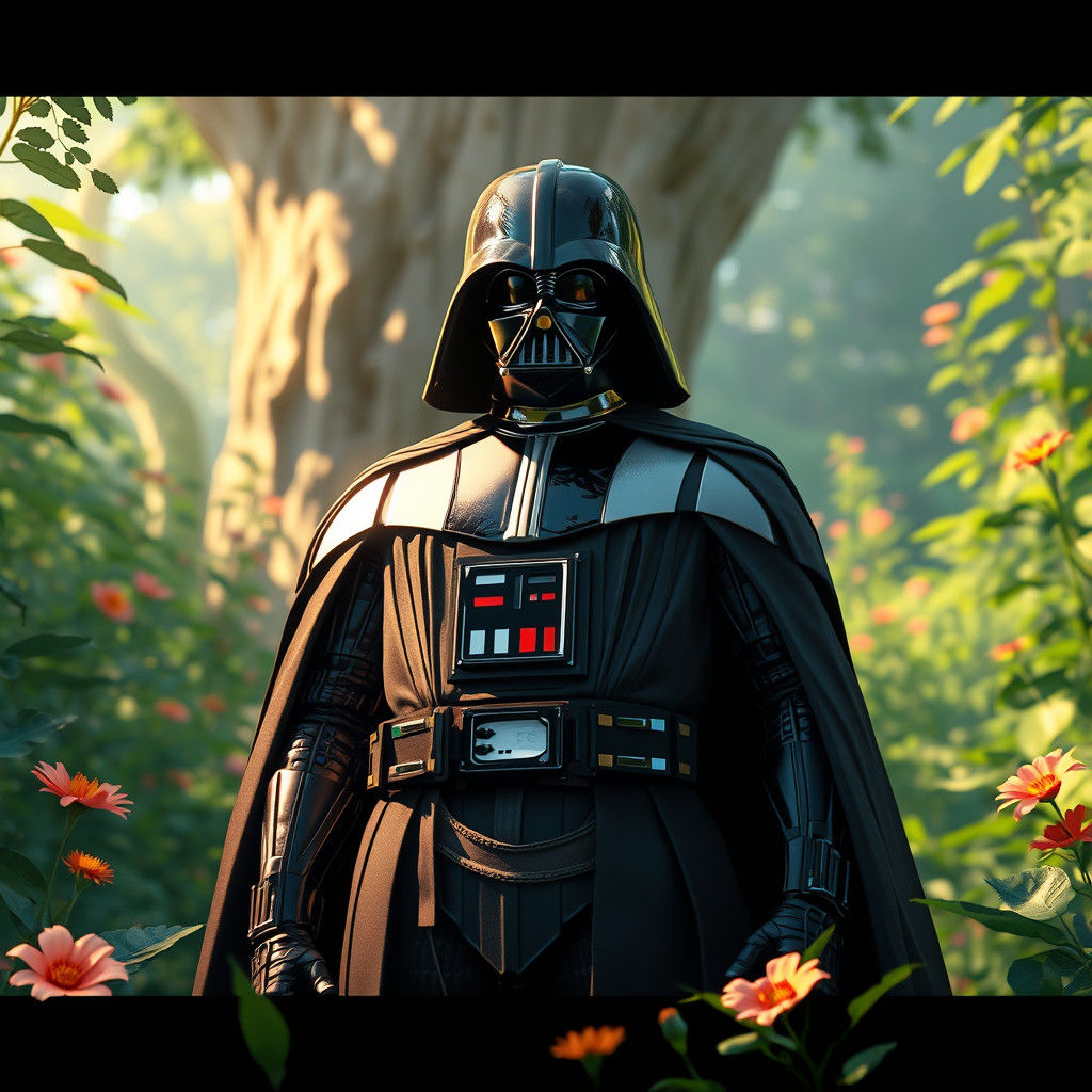 Darth Vader in Ghibli-Inspired Natural Harmony