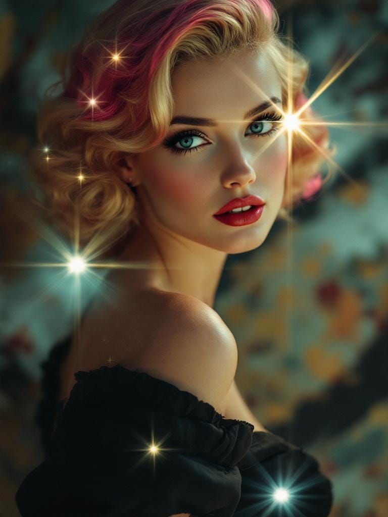 Pin-Up Woman with Star Filter Effect in Tonalism Style