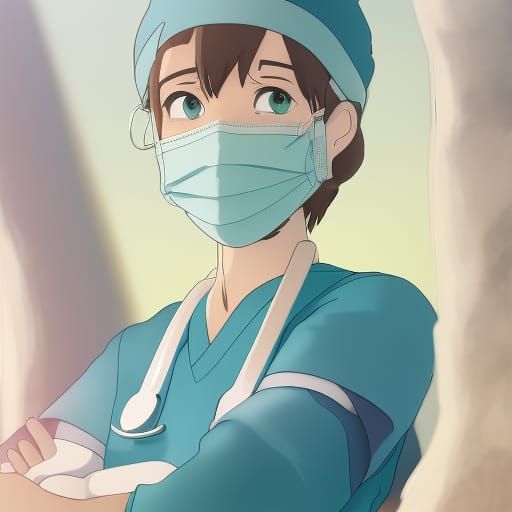 Surgical Nurse Illustration in Studio Ghibli Anime Style