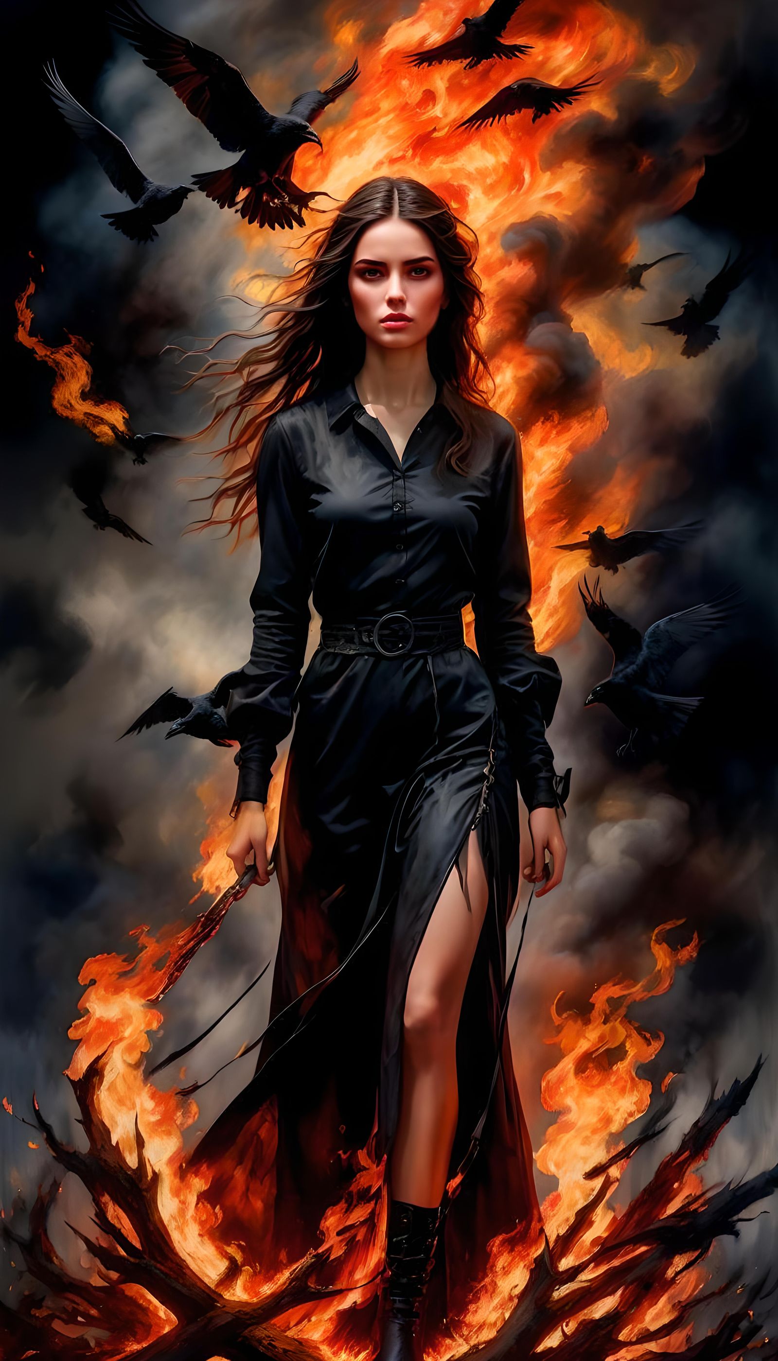 Woman Burning at Stake in Fiery Digital Art