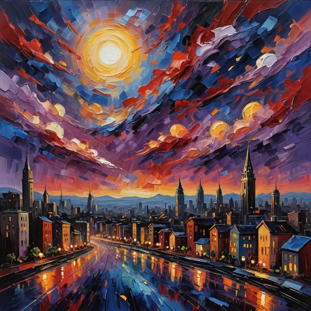 Expressive Night Scene as Impasto Oil Painting