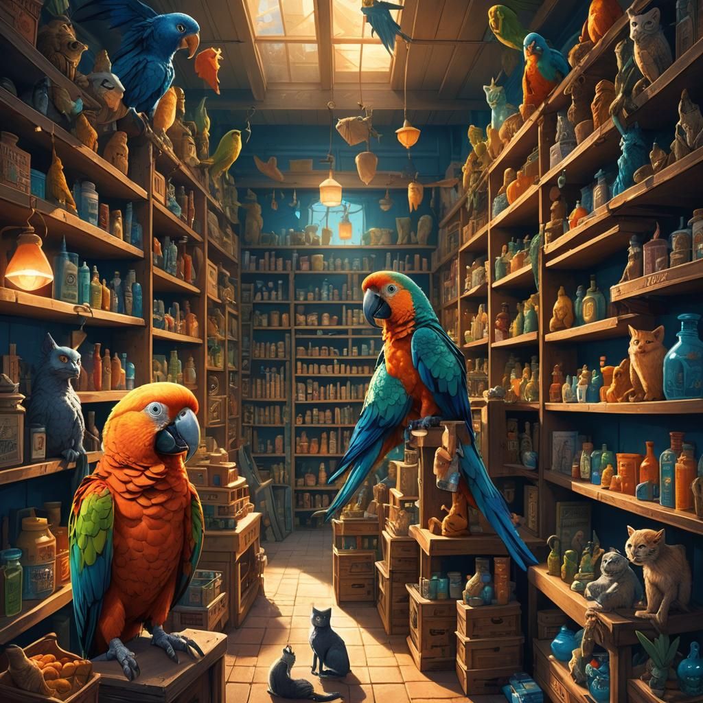 Magical Pet Shop Scene in Fantasy Concept Art