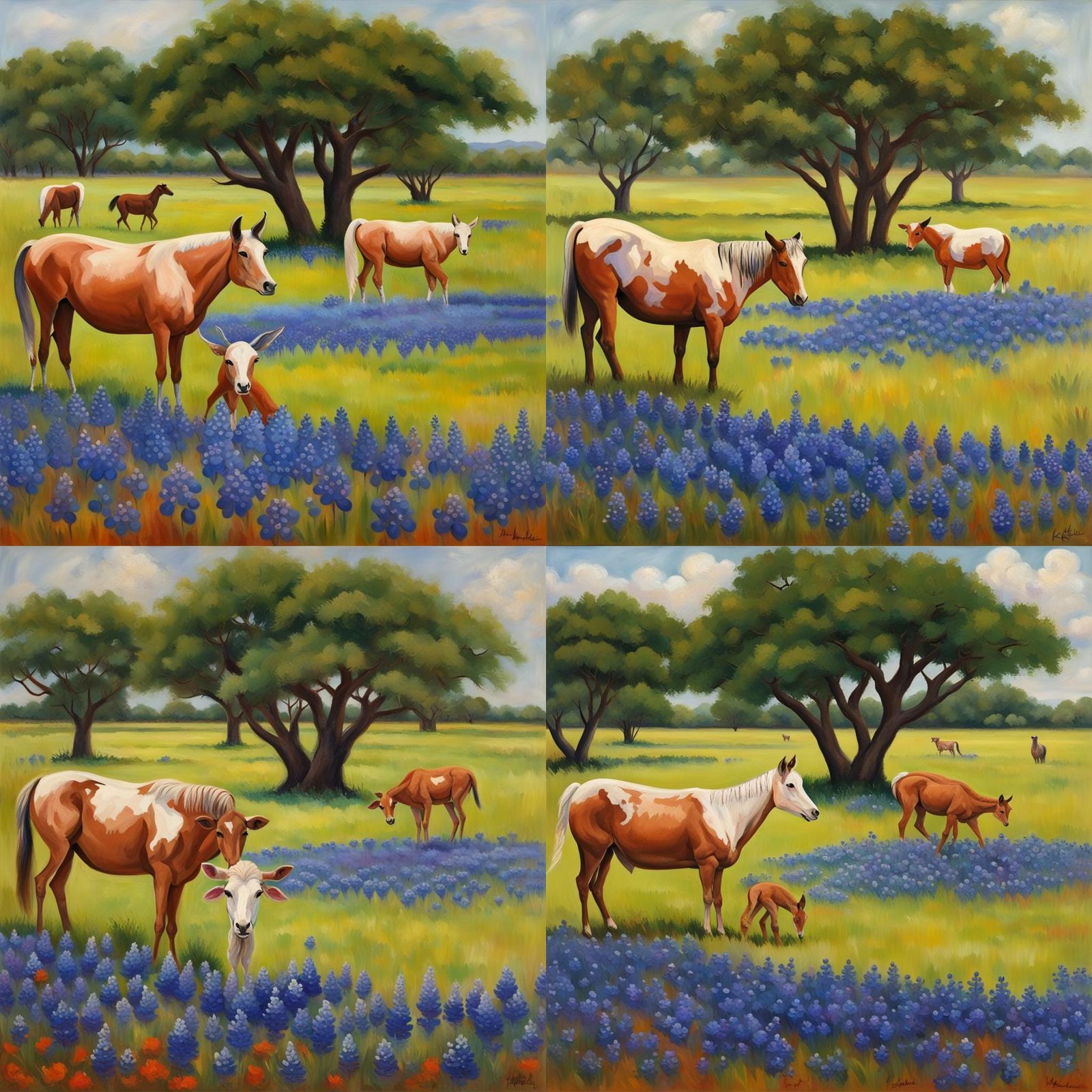 Texas Pasture with Brahmas in Surrealist Style