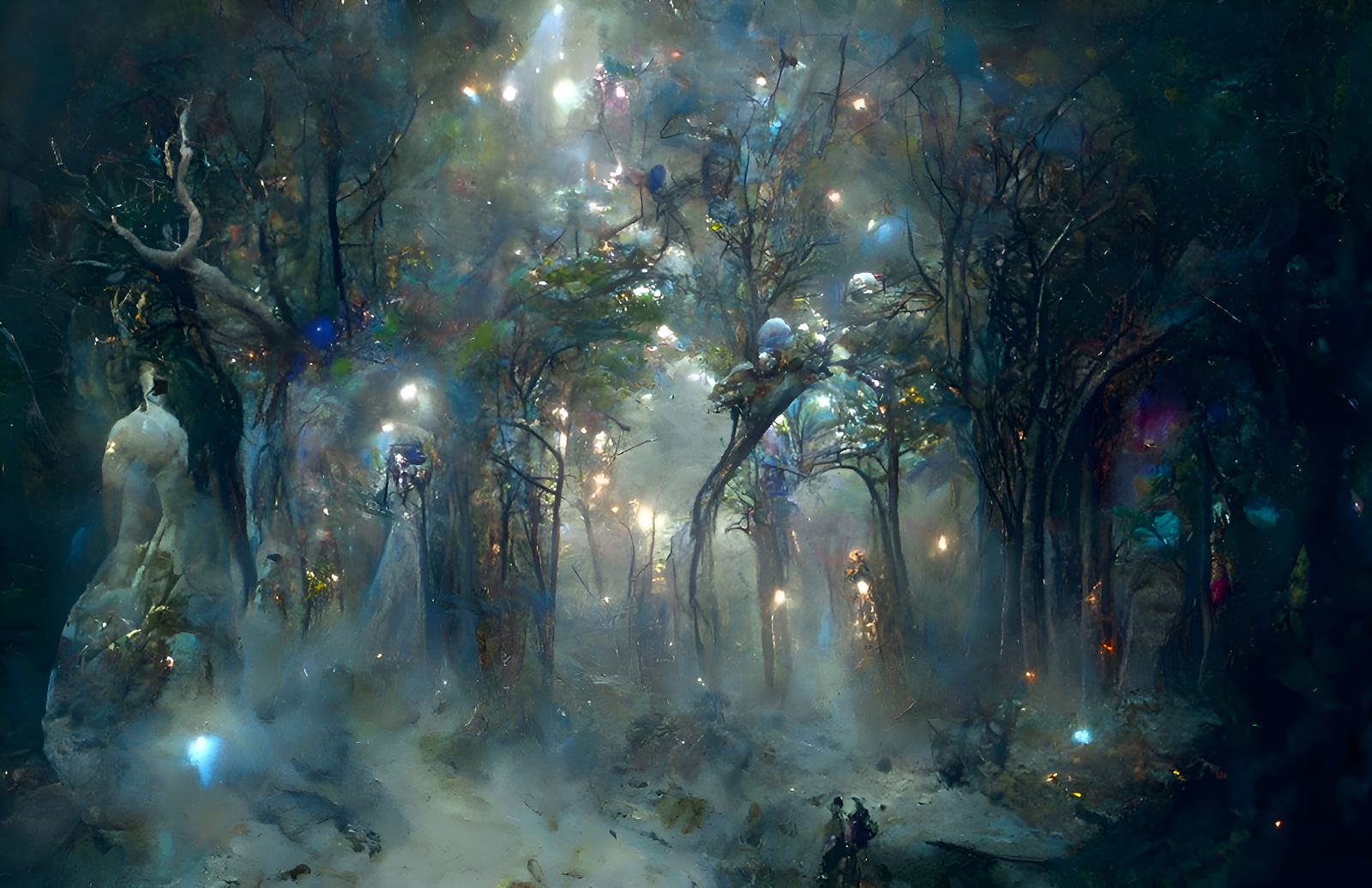 Ethereal Ghostly Figures in a Magical Forest