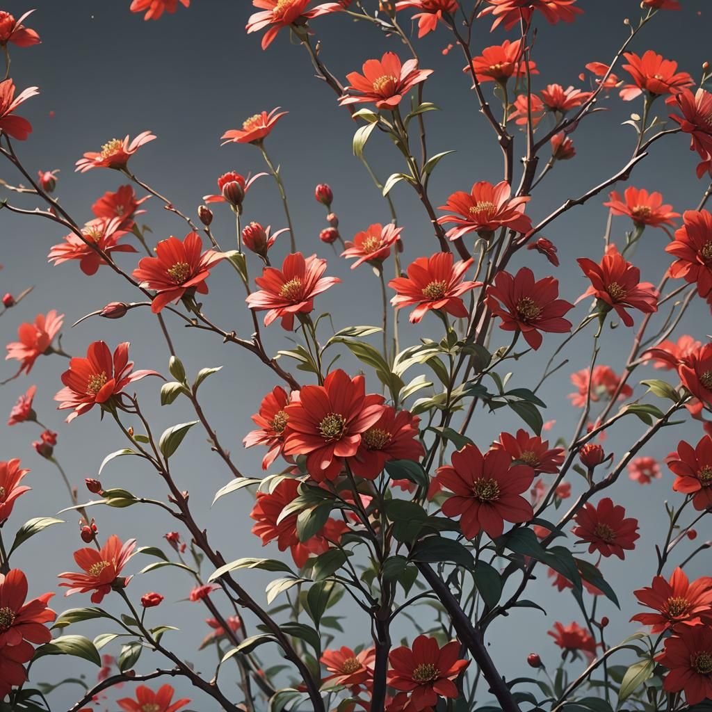 Red Flower in Detailed 3D Anime Style