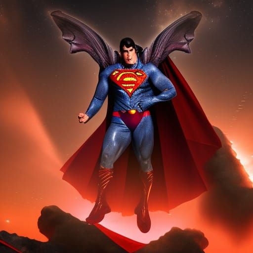 Demonic Superman Soaring Through Space in Digital Art