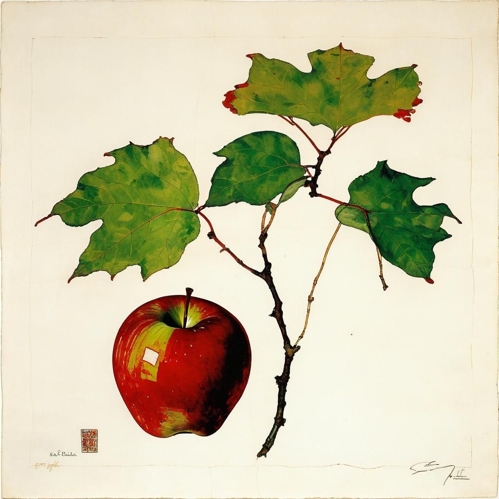 Apple and Leaf in Expressionist Style