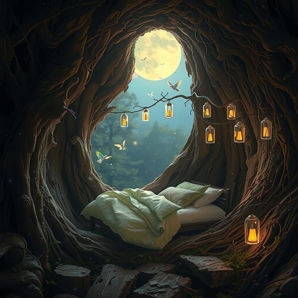 Whimsical Fairy Bedroom in a Tree Hollow