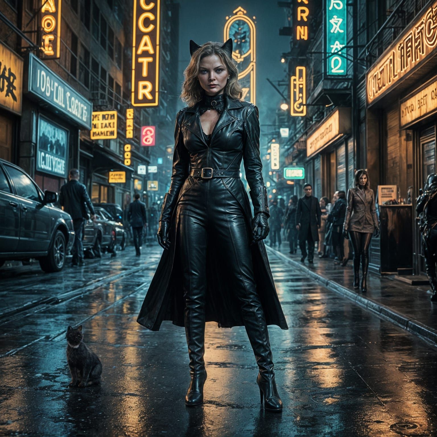 Catwoman in Dystopian Gotham: A Cinematic Still