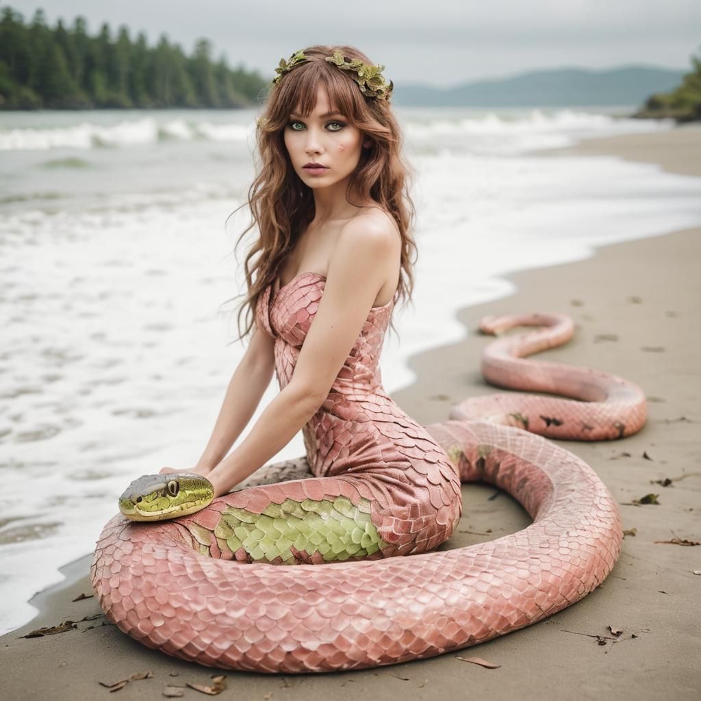 Lamia Transformation in Mystical Forest: Digital Art