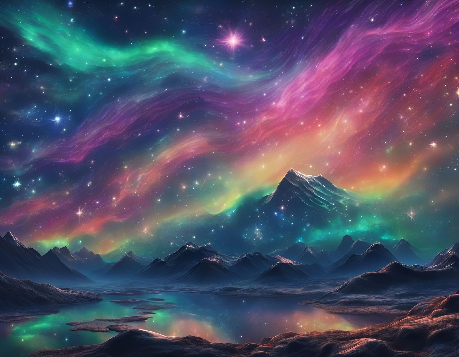 Iridescent Stardust Night Sky: A Cosmic Illustration