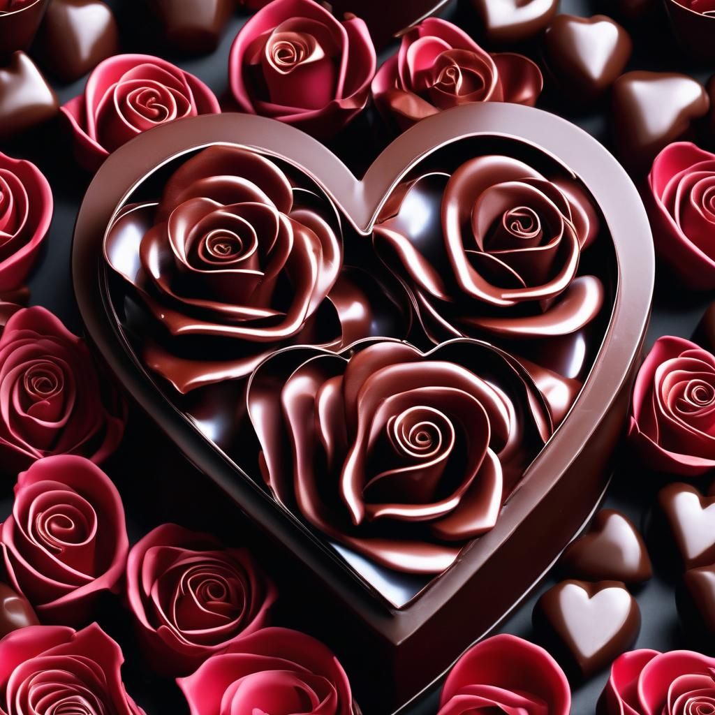 Hyperrealistic Chocolate Roses in Heart Box