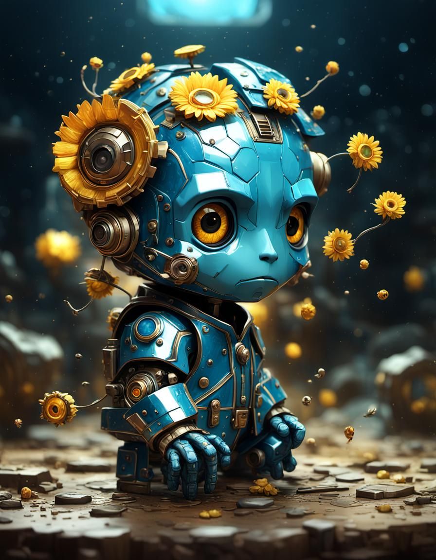 Cyborg as Van Gogh in Chrome: Detailed Digital Art