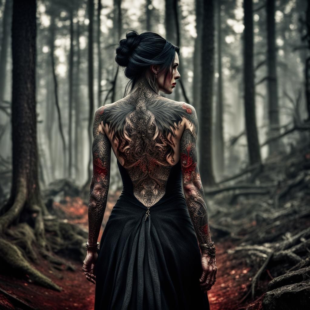 Blood Witch Walking Through Forest in HDR