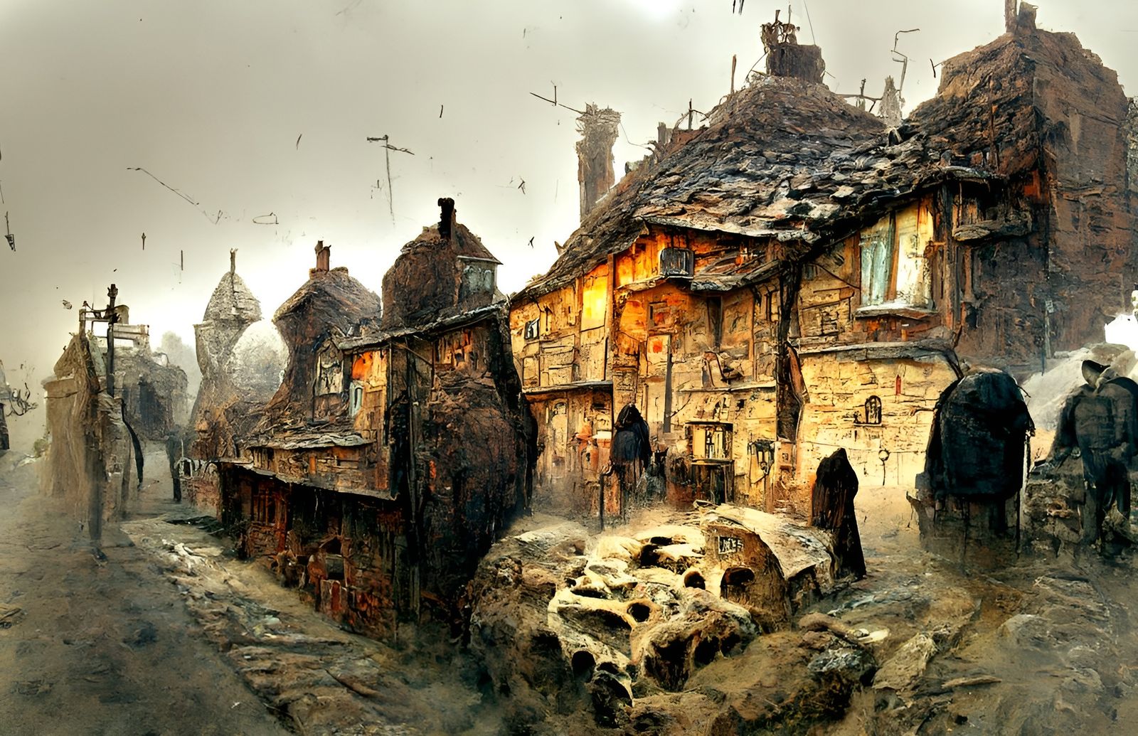 Creepy Bone Street Scene in Watercolour Style