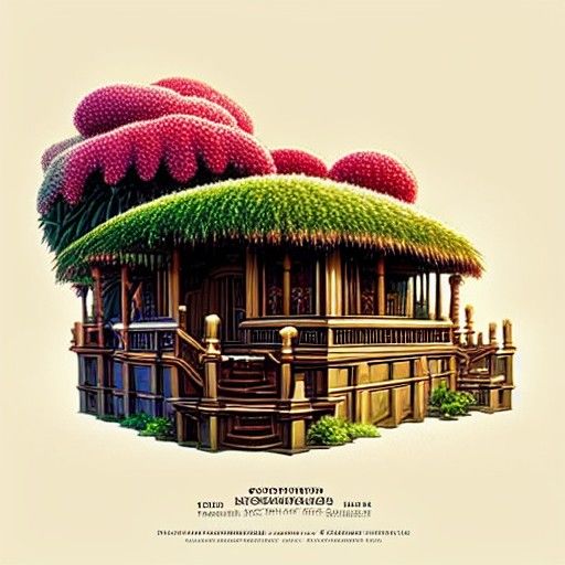 House with Palms and Roses in Digital Art Style