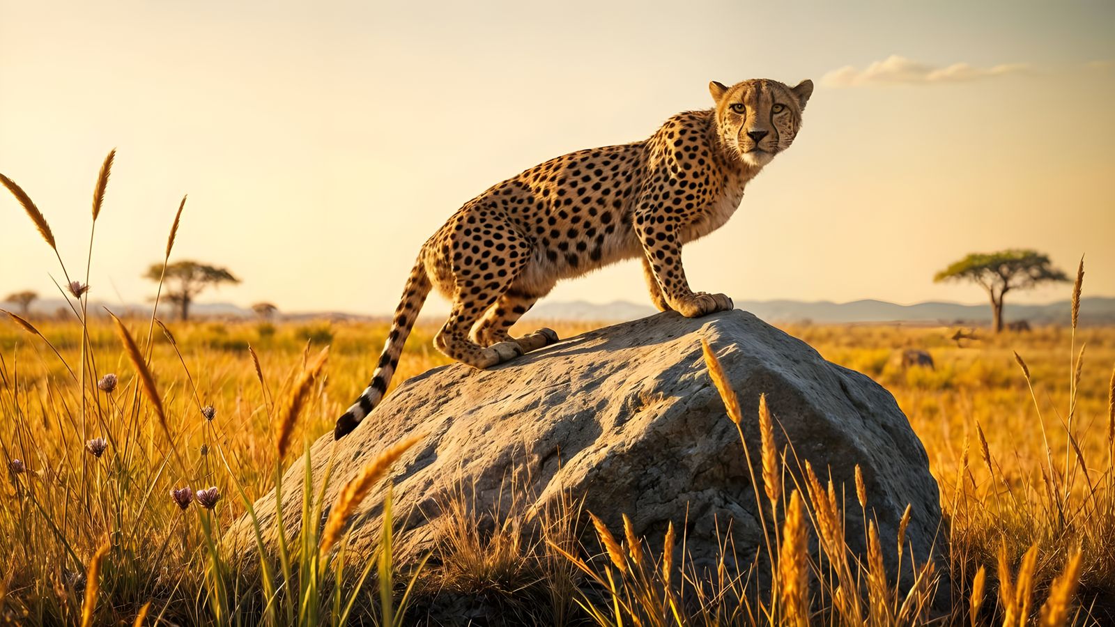 Cheetah on Savanna Rock in Golden Light