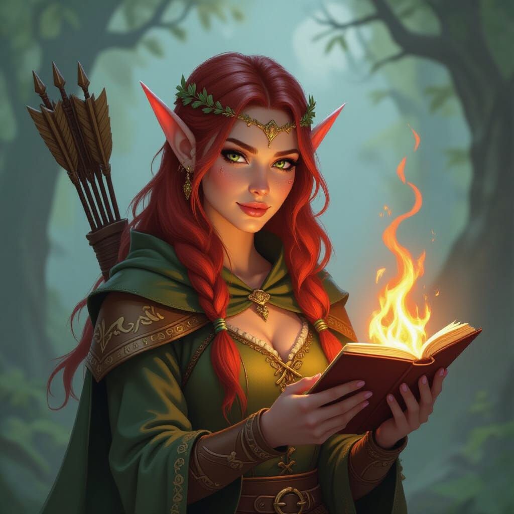 Creative Fire Elf Warrior in Fiery Landscape