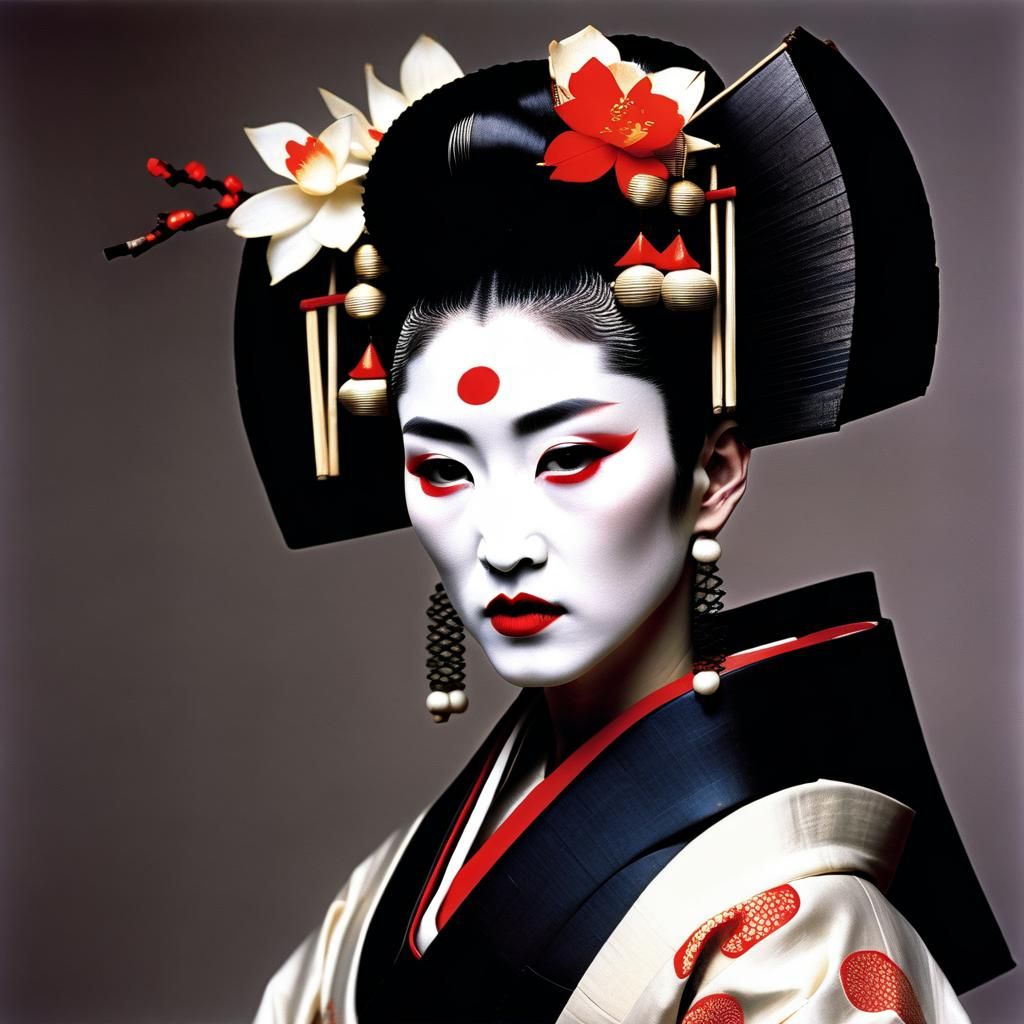 Geisha-Inspired Portrait of a Young Woman