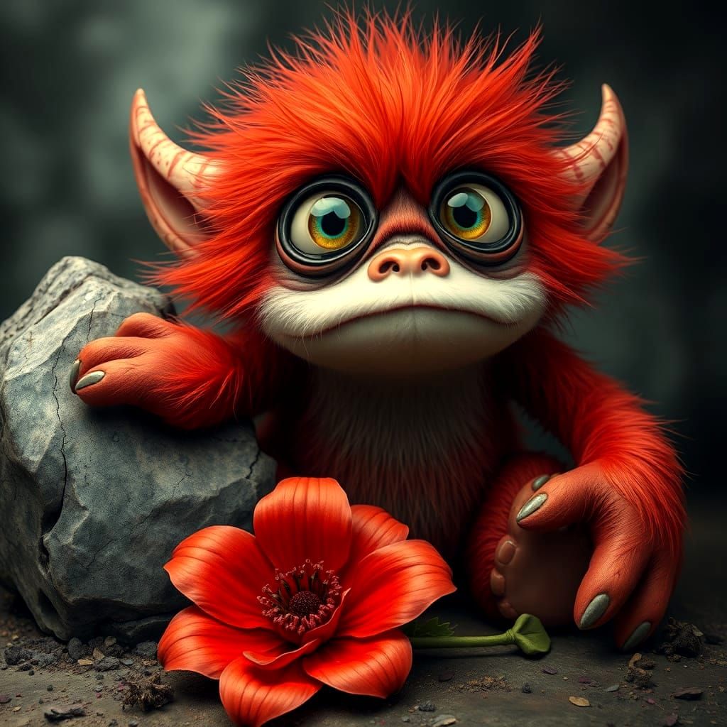 Melancholic Fiery Monster with Expressive Eyes