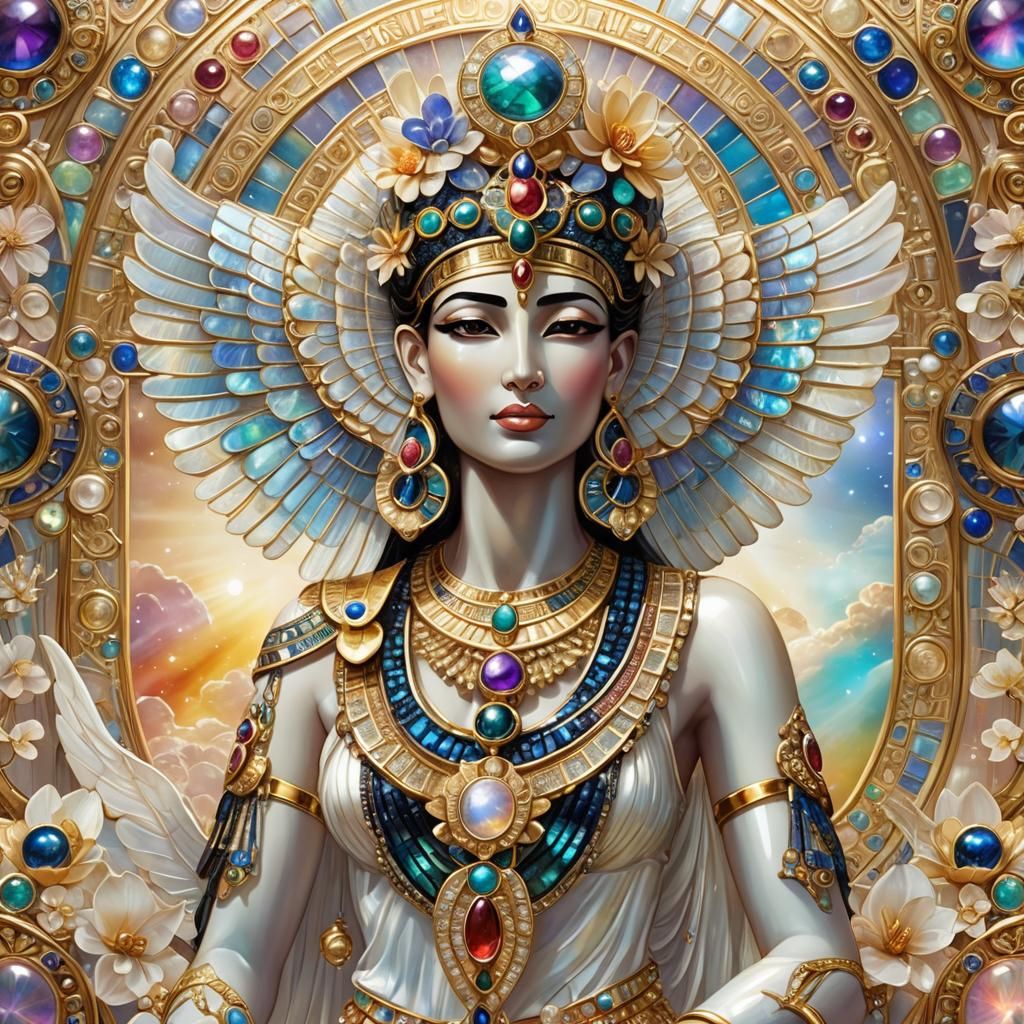 Ethereal Egyptian Goddess Isis in Iridescent 3D Jewelry