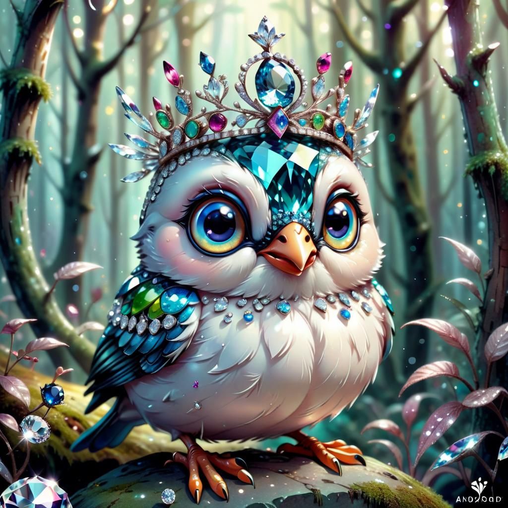Bejeweled Bird in Crystal Forest: Fantasycore Art