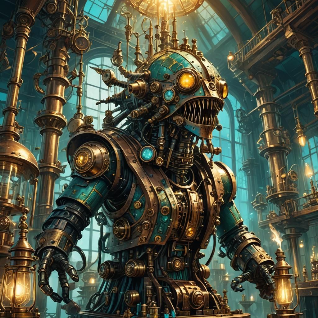 Mystical Chess Engine in Steampunk Laboratory