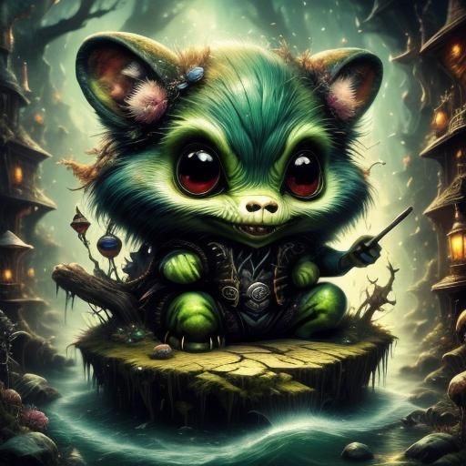 Cute Chibi Freddie Kruger in Dark Fantasy Style