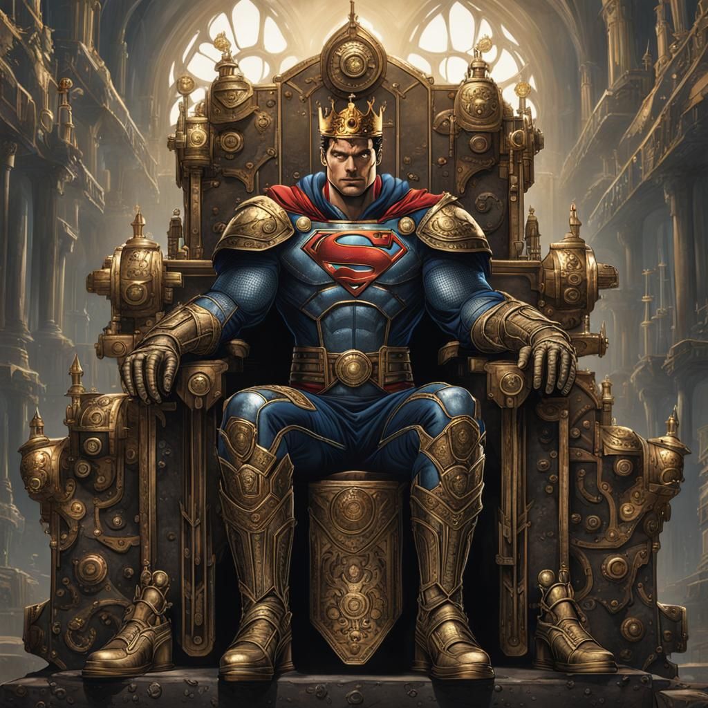 Superman as Steampunk King on Throne