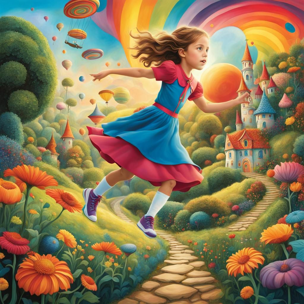 Enchanting Fairytale World Illustration with Running Girl