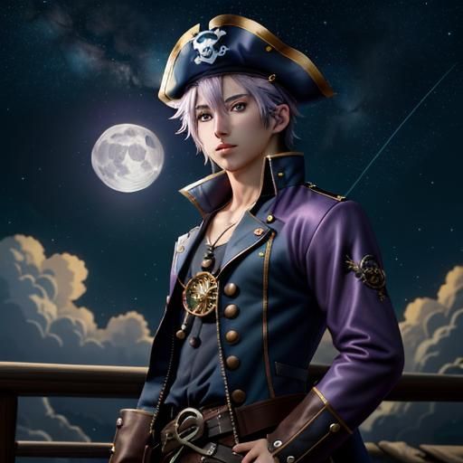 Steampunk Anime Pirate Under Starry Sky