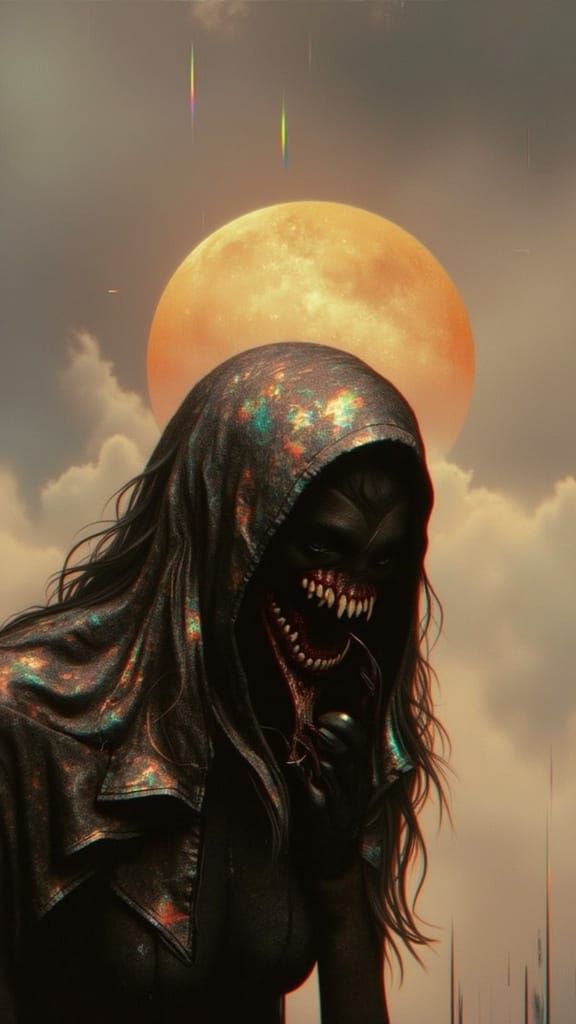 Dark Keeper Disintegrating Under Red Foil Moon