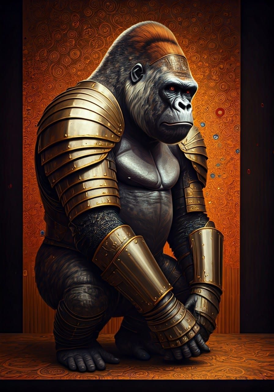 Armored Gorilla in Klimt-Kusama Style
