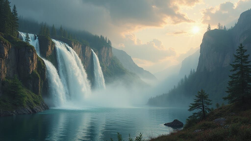 Dreamy Mythological Landscape Poster in Matte Painting Style