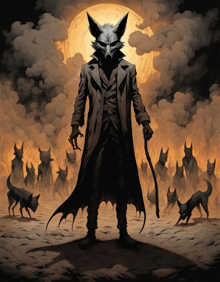 Horrific Jackal Mask Figure in Dark Playground