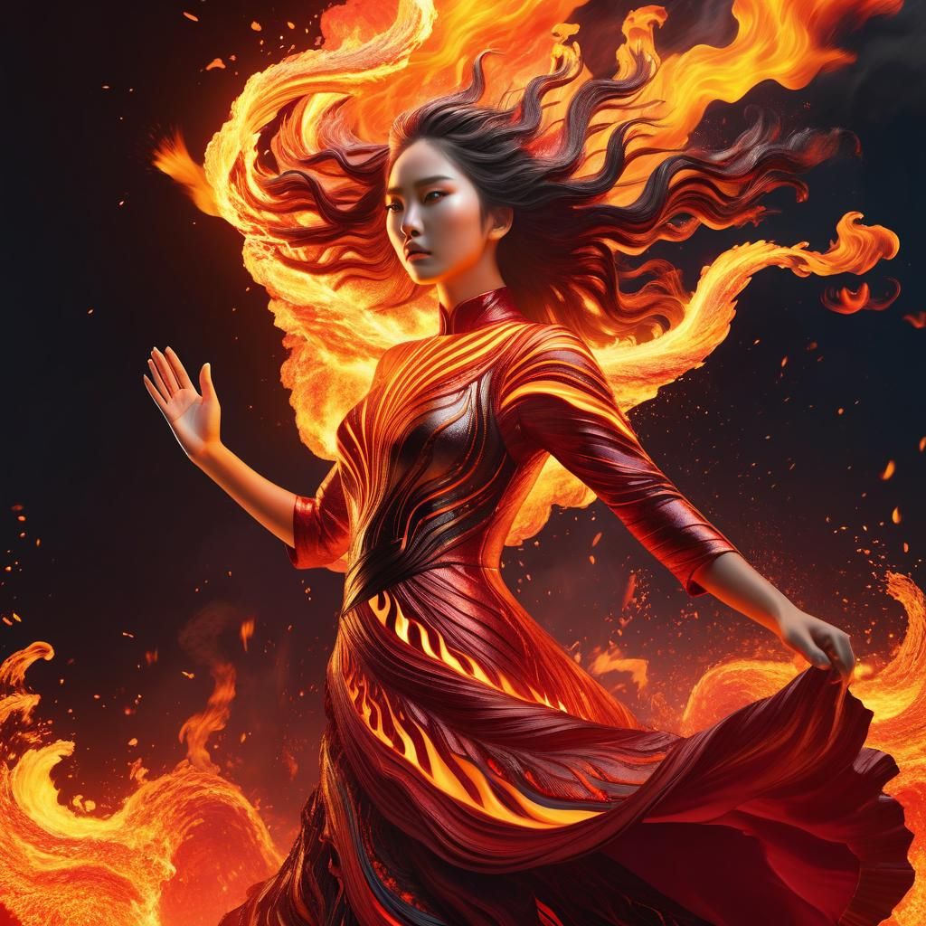Volcanic Lava Dress Ablaze with Fire