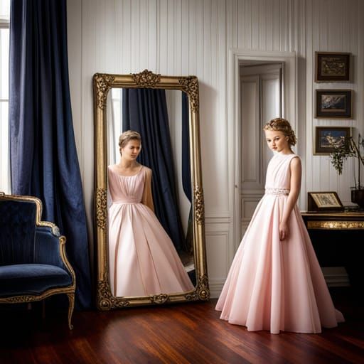Princess Bedroom Mirror Reflects Mother and Daughter