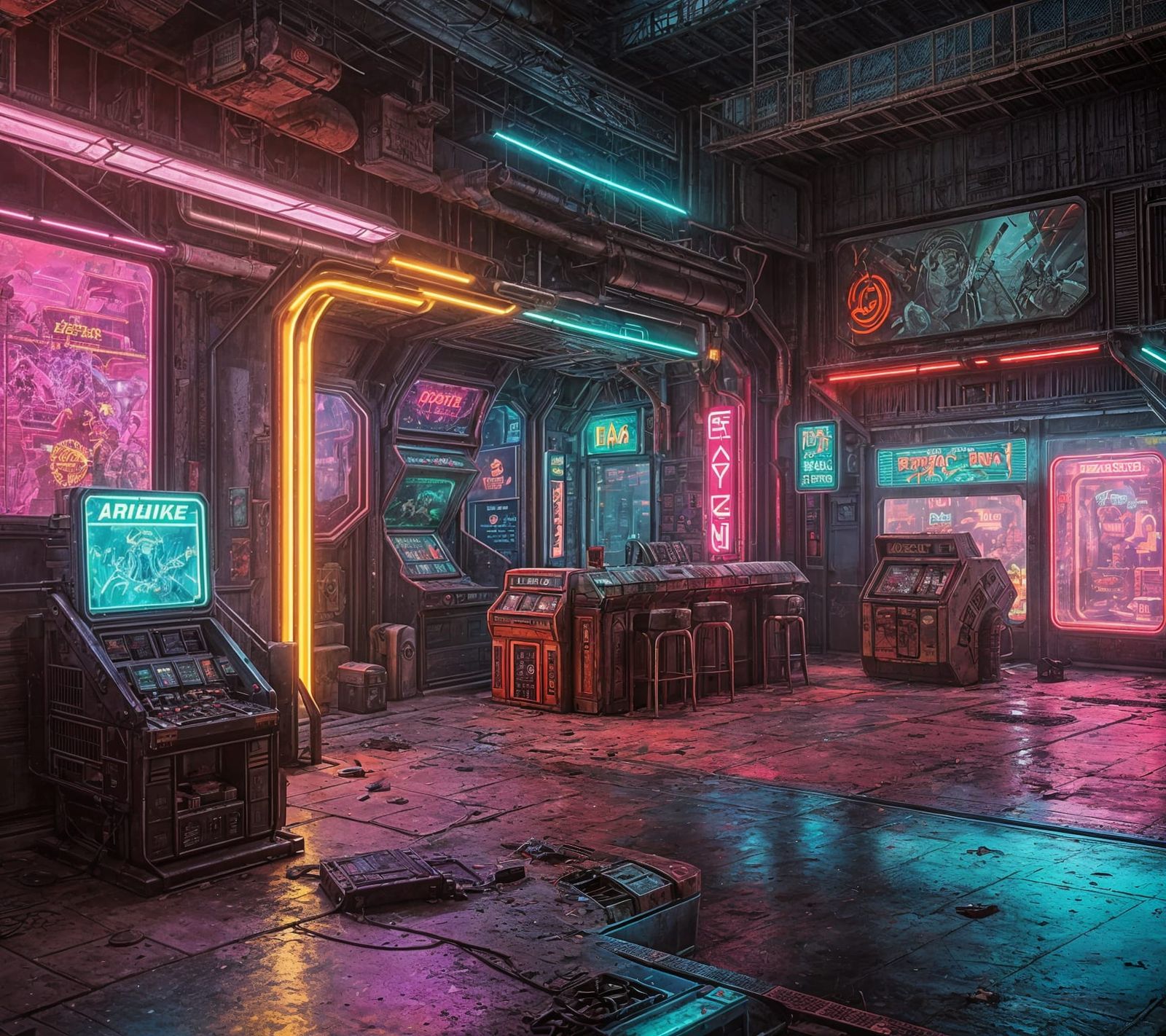 Vibrant Cyberpunk Cityscape with Recycled Materials