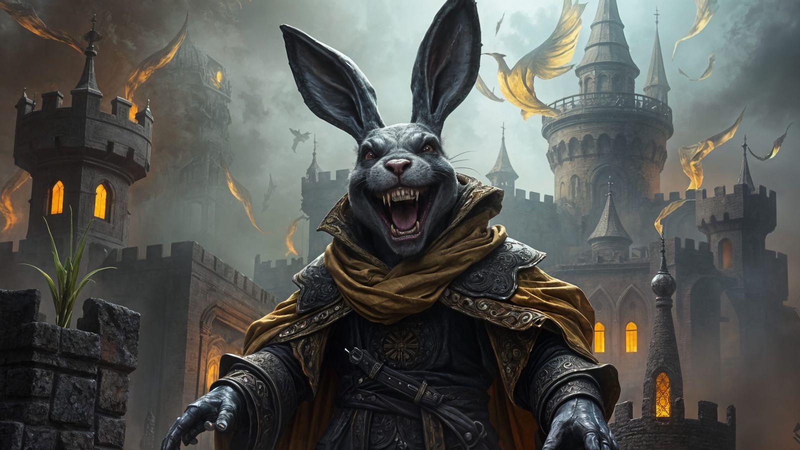 Laughing Bunny Warlord Over Carrot Fortress: Dark Fantasy Ar...