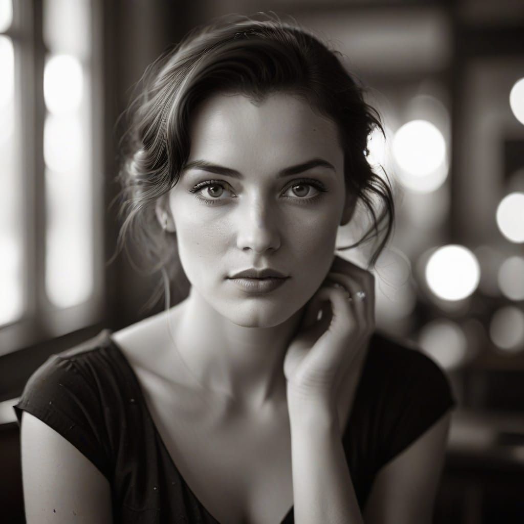 Mysterious Woman in Film Noir Style Portrait